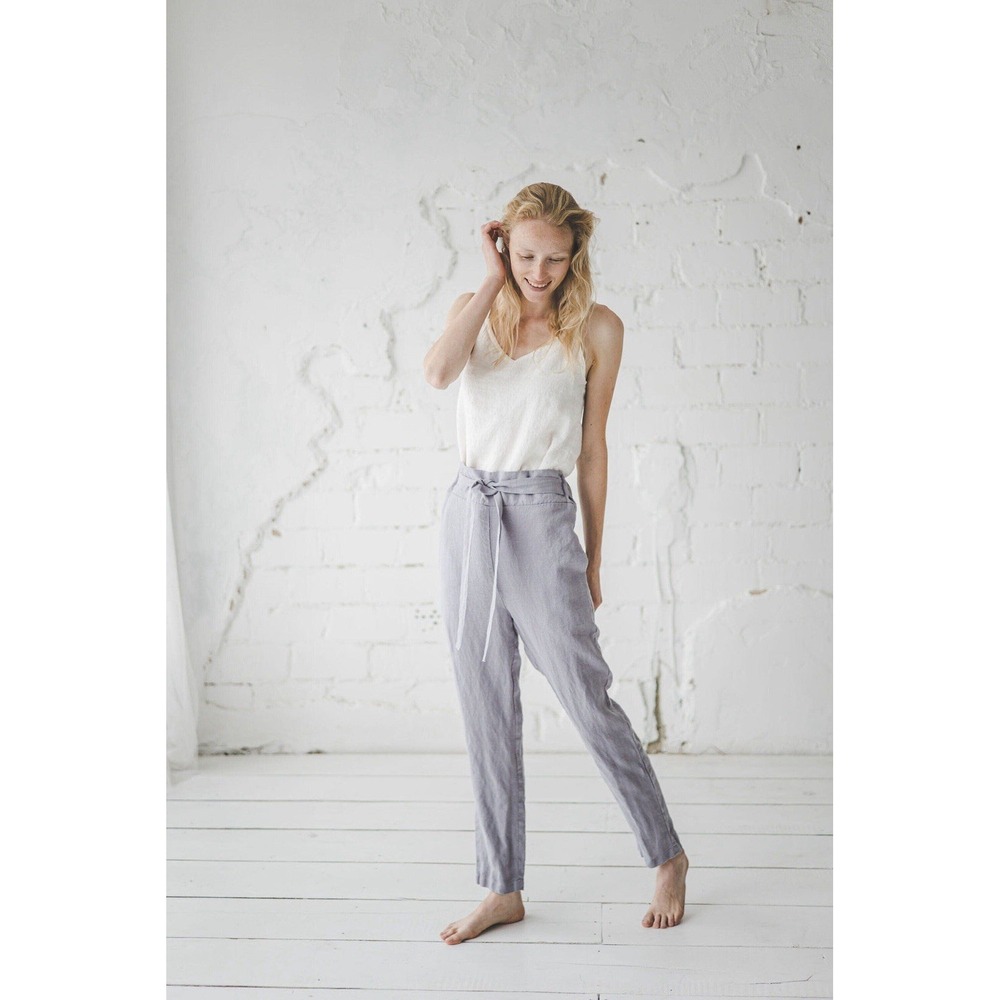 ON 34TH Linen Blend‎ Belted Paperbag High Waist Ankle Pants Lavender Size 16